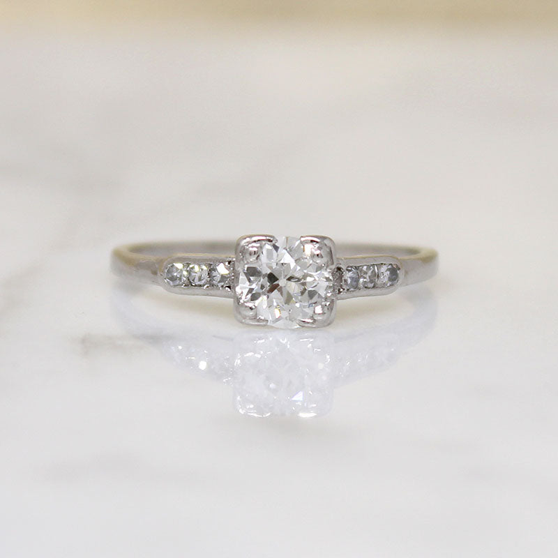 Graceful Old Euro Cut Diamond in Platinum Engagement Ring