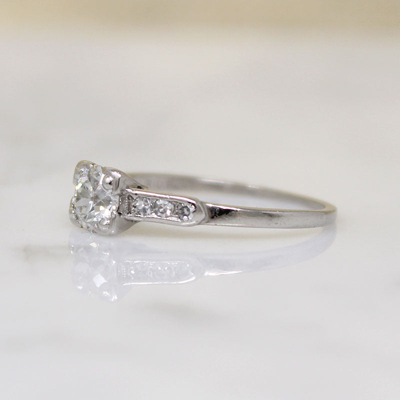 Graceful Old Euro Cut Diamond in Platinum Engagement Ring