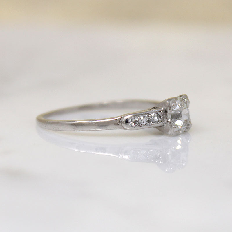 Graceful Old Euro Cut Diamond in Platinum Engagement Ring