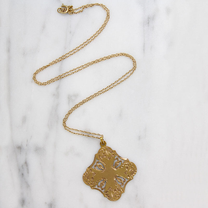 Delicately Worked 14k Gold Edwardian Medal Necklace