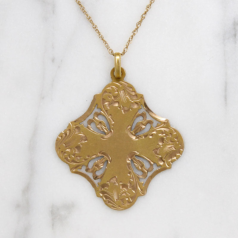 Delicately Worked 14k Gold Edwardian Medal Necklace