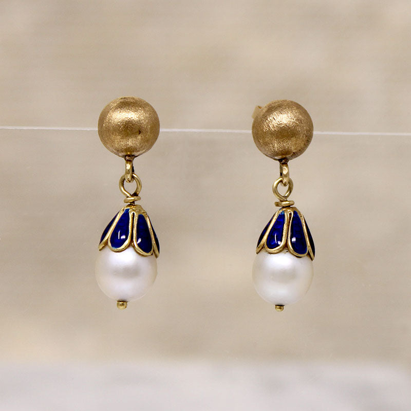Smart Pearl & Enameled Gold Earbobs