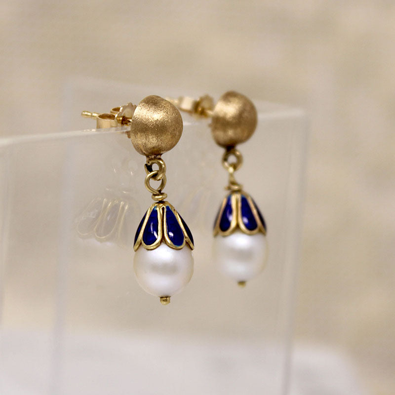 Smart Pearl & Enameled Gold Earbobs