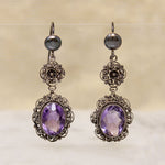 Feminine Amethyst & Silver Filigree Drop Earrings