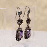 Feminine Amethyst & Silver Filigree Drop Earrings