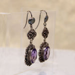 Feminine Amethyst & Silver Filigree Drop Earrings
