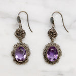 Feminine Amethyst & Silver Filigree Drop Earrings