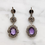 Feminine Amethyst & Silver Filigree Drop Earrings