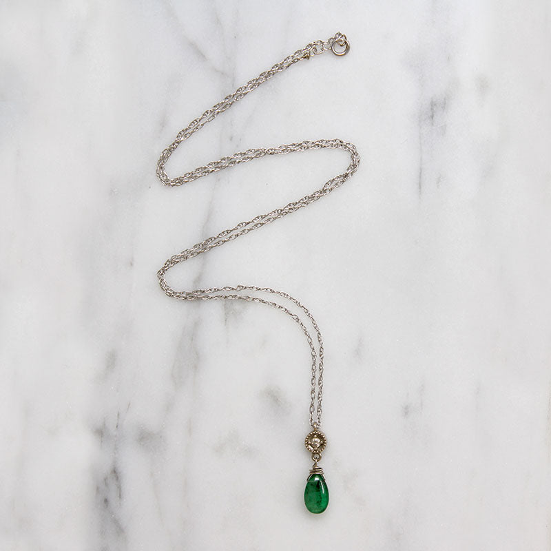 Artisan Emerald & Diamond Drop Necklace by brunet