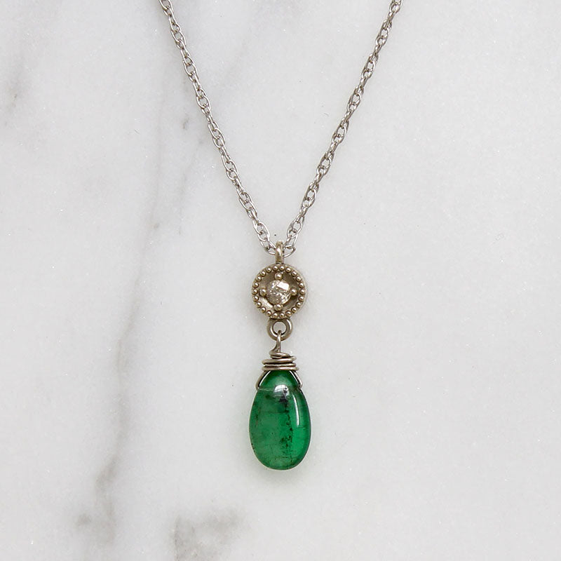 Artisan Emerald & Diamond Drop Necklace by brunet