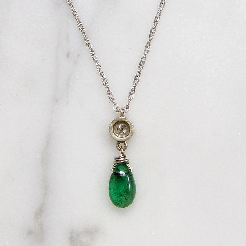 Artisan Emerald & Diamond Drop Necklace by brunet