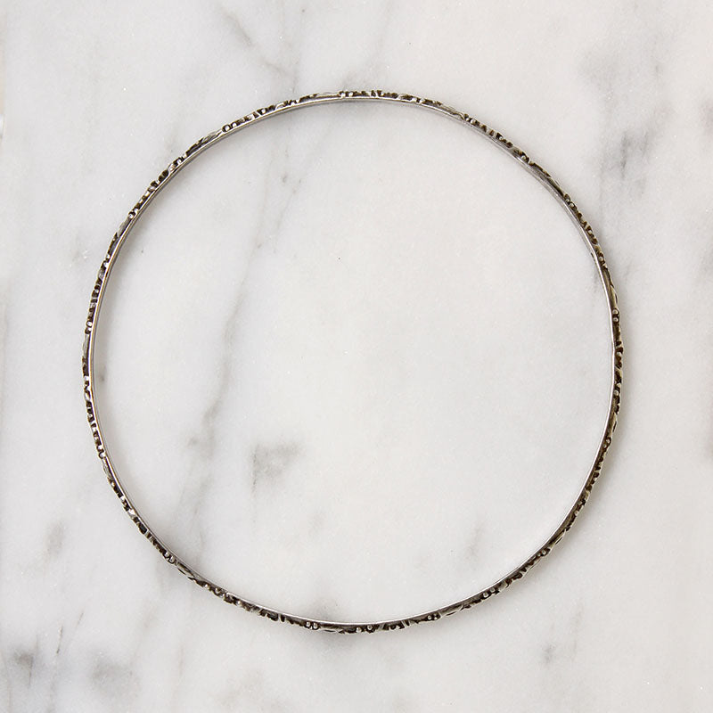 Engraved Leaves & Flowers Sterling Silver Bangle Bracelet