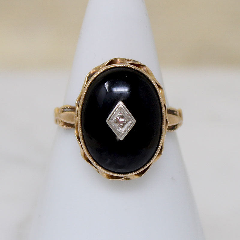 Domed Onyx in Yellow Gold Art Deco Ring by Otsby & Barton