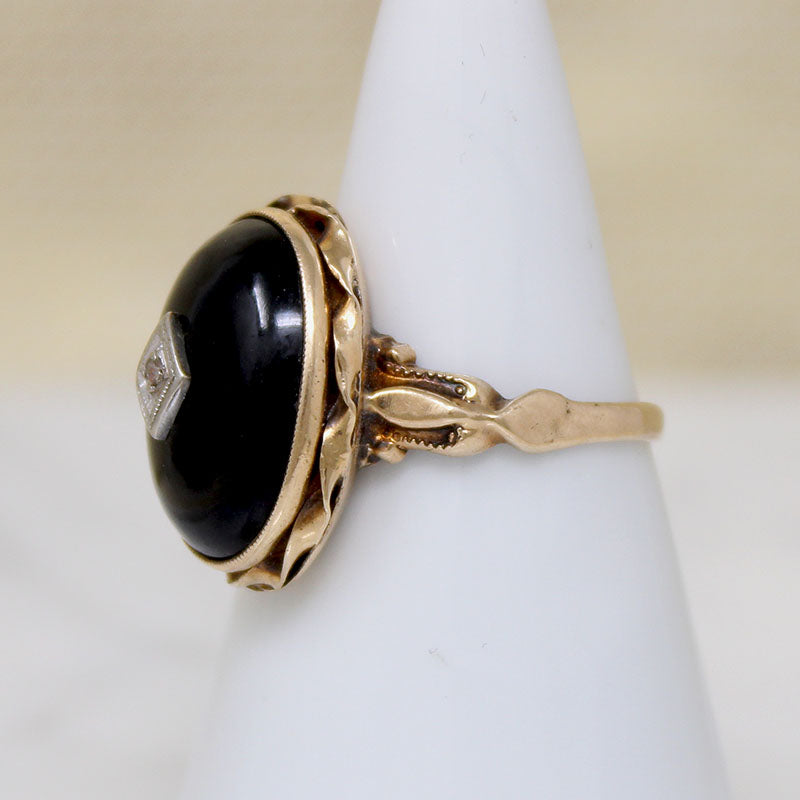 Domed Onyx in Yellow Gold Art Deco Ring by Otsby & Barton