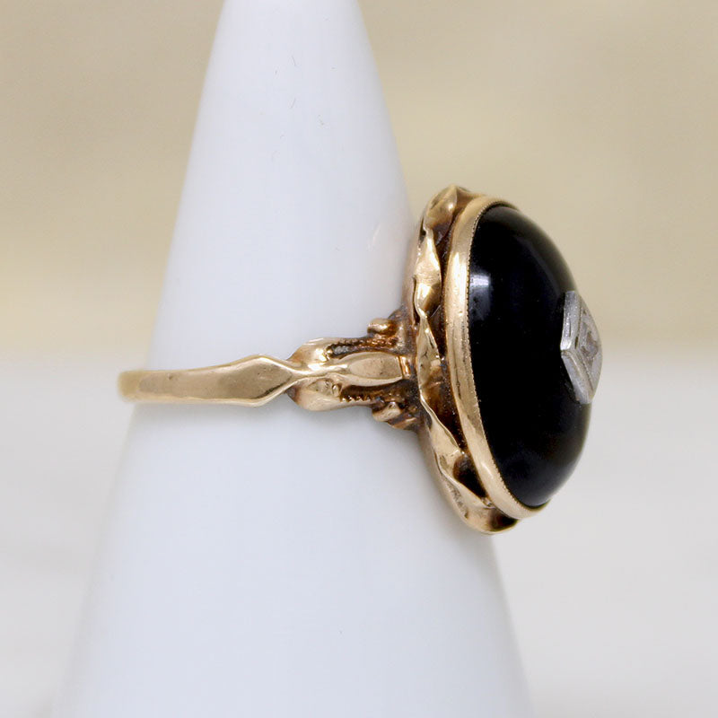 Domed Onyx in Yellow Gold Art Deco Ring by Otsby & Barton