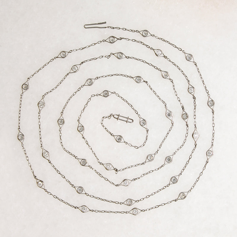 Superb Art Deco Platinum & Diamond Station Chain