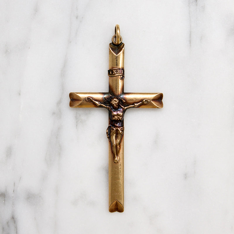 Vintage 18k Gold Crucifix with Lovely Bloom