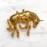 Brass Bucking Bronco Brooch