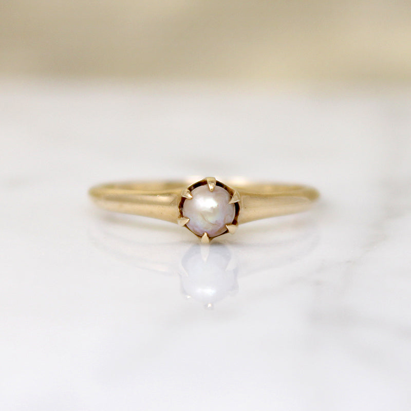 Delicate Edwardian Gold & Pearl Solitaire Ring