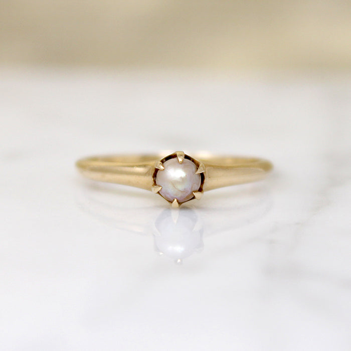Delicate Edwardian Gold & Pearl Solitaire Ring