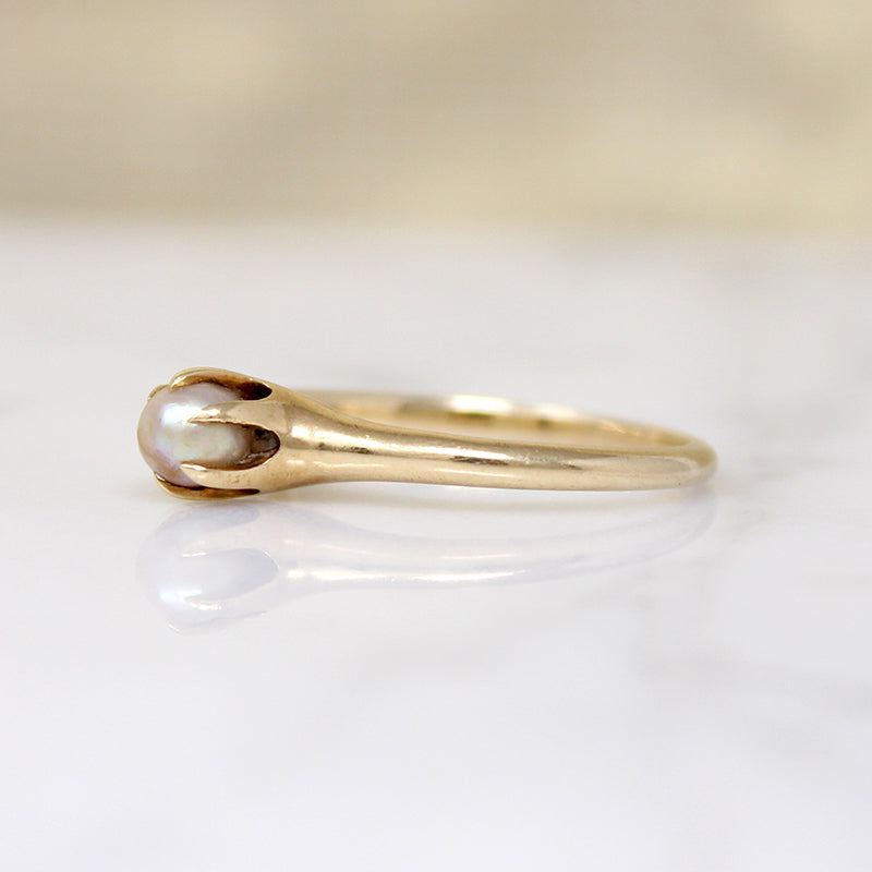 Delicate Edwardian Gold & Pearl Solitaire Ring