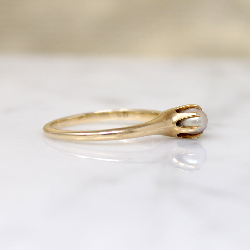 Delicate Edwardian Gold & Pearl Solitaire Ring