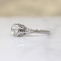 Old Mine Cut Diamond in Floral Filigree Solitaire Ring