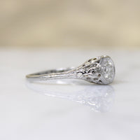 Old Mine Cut Diamond in Floral Filigree Solitaire Ring