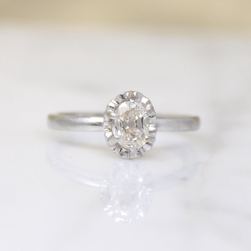 Oval Old Mine Cut Diamond in Elegant Platinum Ring