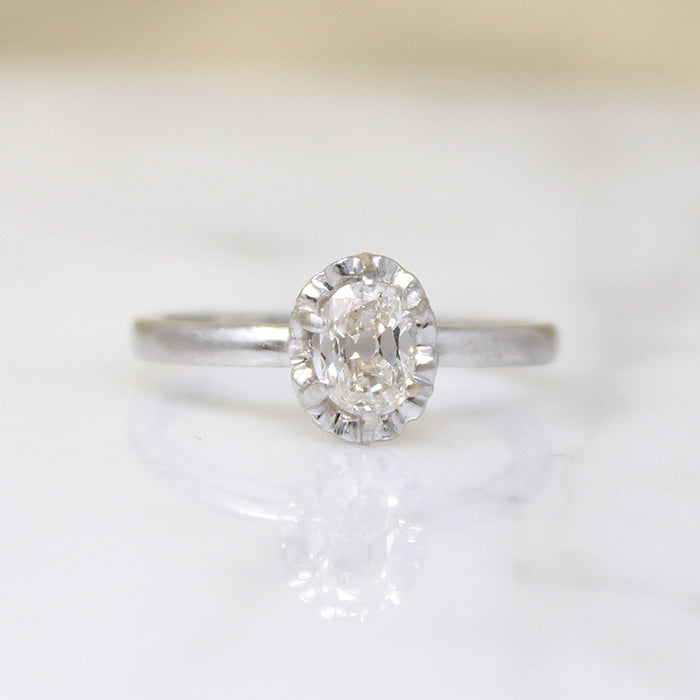 Oval Old Mine Cut Diamond in Elegant Platinum Ring