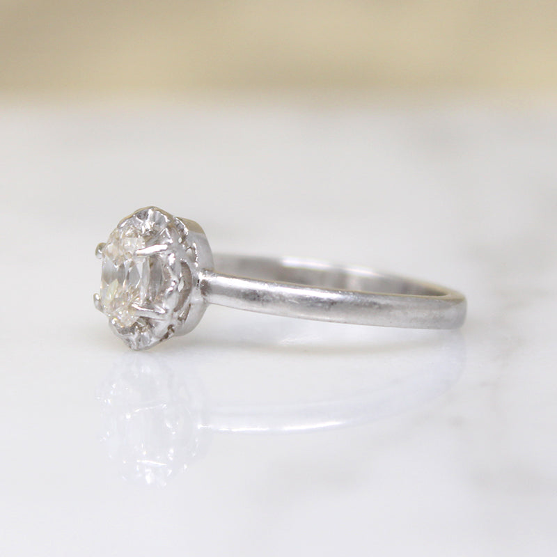 Oval Old Mine Cut Diamond in Elegant Platinum Ring