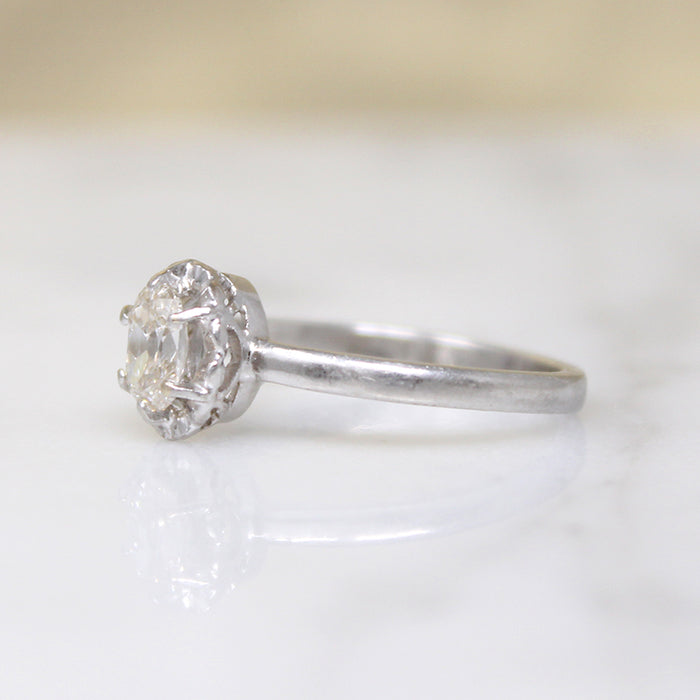 Oval Old Mine Cut Diamond in Elegant Platinum Ring