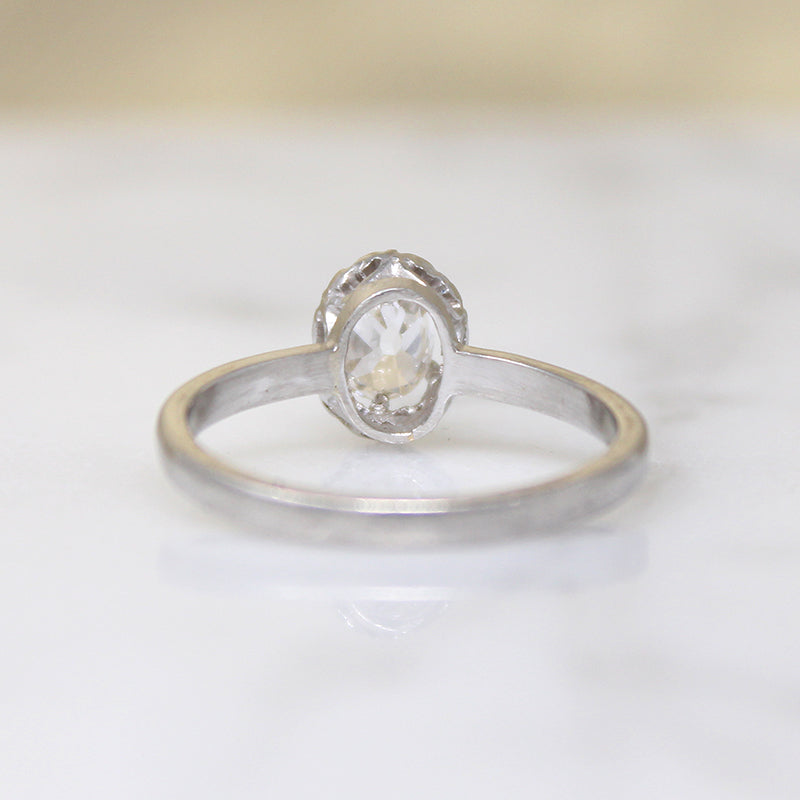 Oval Old Mine Cut Diamond in Elegant Platinum Ring