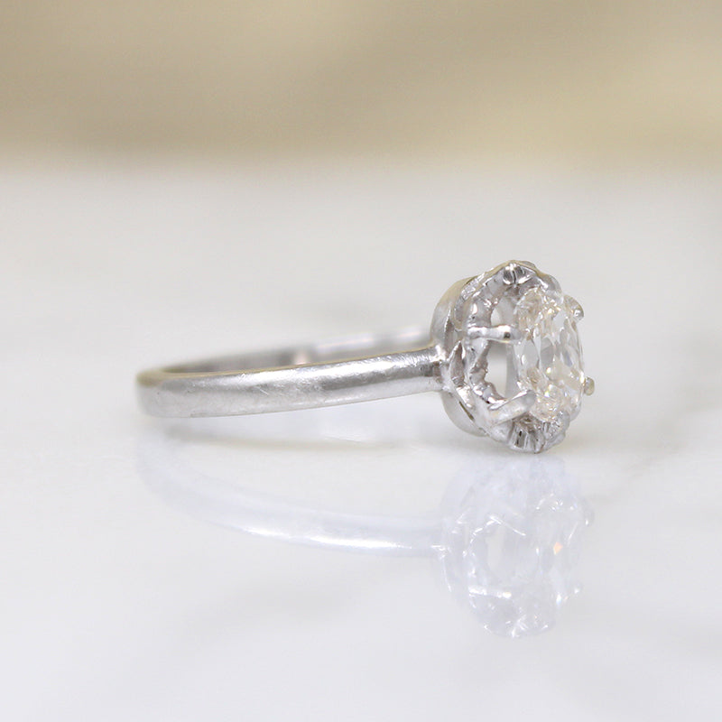 Oval Old Mine Cut Diamond in Elegant Platinum Ring