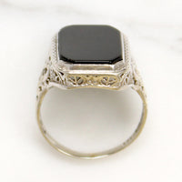 Onyx in 14k White Gold Floral Filigree Ring
