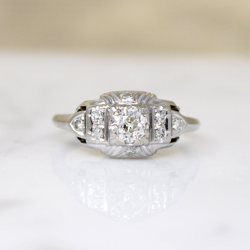 Striking Art Deco White Gold & Diamond Ring by Granat Bros