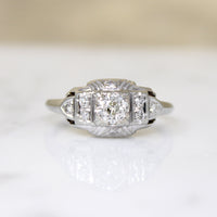 Striking Art Deco White Gold & Diamond Ring by Granat Bros