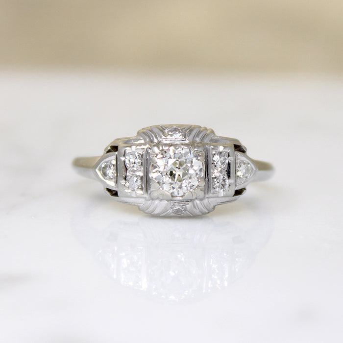Striking Art Deco White Gold & Diamond Ring by Granat Bros