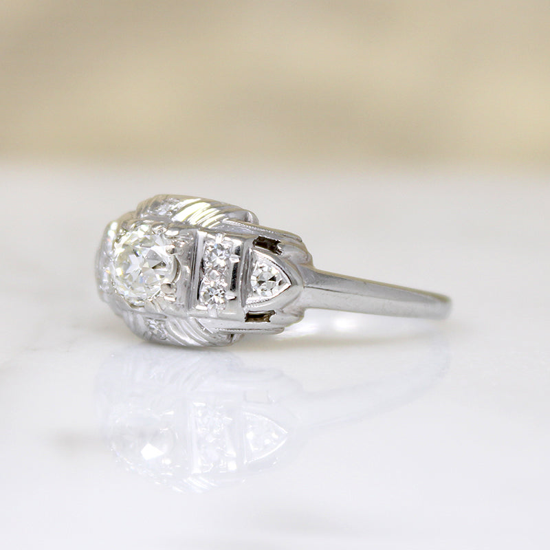 Striking Art Deco White Gold & Diamond Ring by Granat Bros