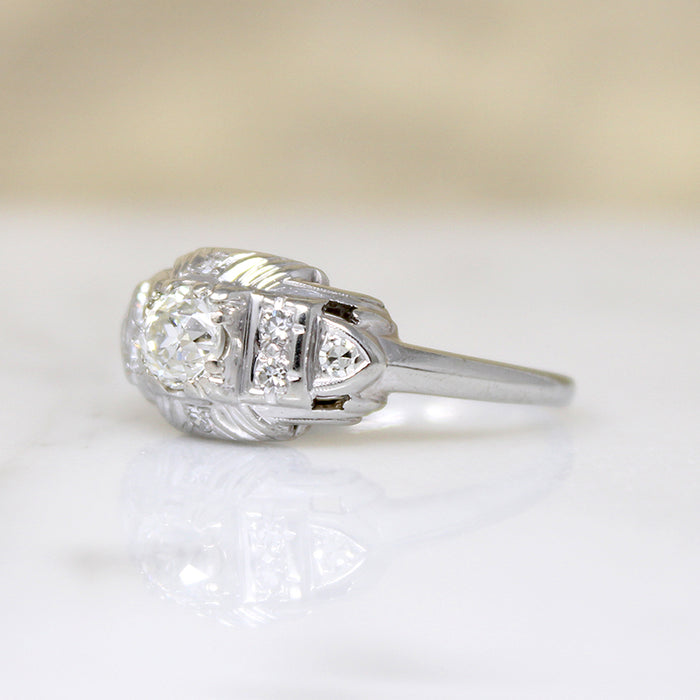 Striking Art Deco White Gold & Diamond Ring by Granat Bros