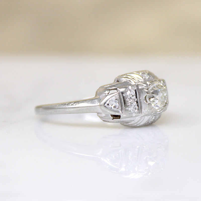 Striking Art Deco White Gold & Diamond Ring by Granat Bros