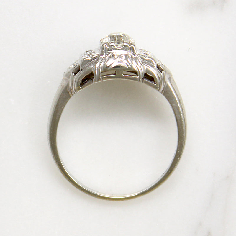 Striking Art Deco White Gold & Diamond Ring by Granat Bros