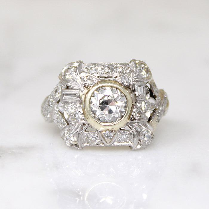 Wonderful Art Deco Platinum & Diamond Square Ring