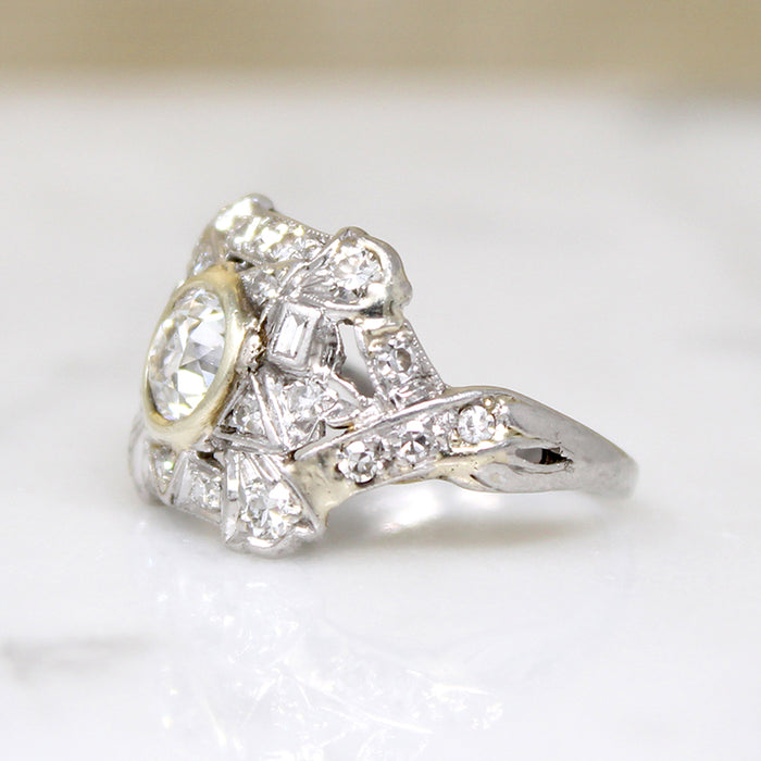 Wonderful Art Deco Platinum & Diamond Square Ring