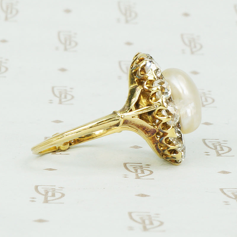 Regency Natural Pearl and Old Mine Diamond Halo Ring