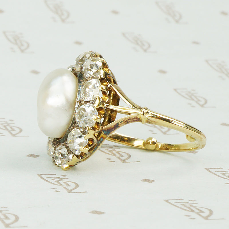 Regency Natural Pearl and Old Mine Diamond Halo Ring