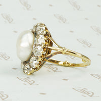 Regency Natural Pearl and Old Mine Diamond Halo Ring