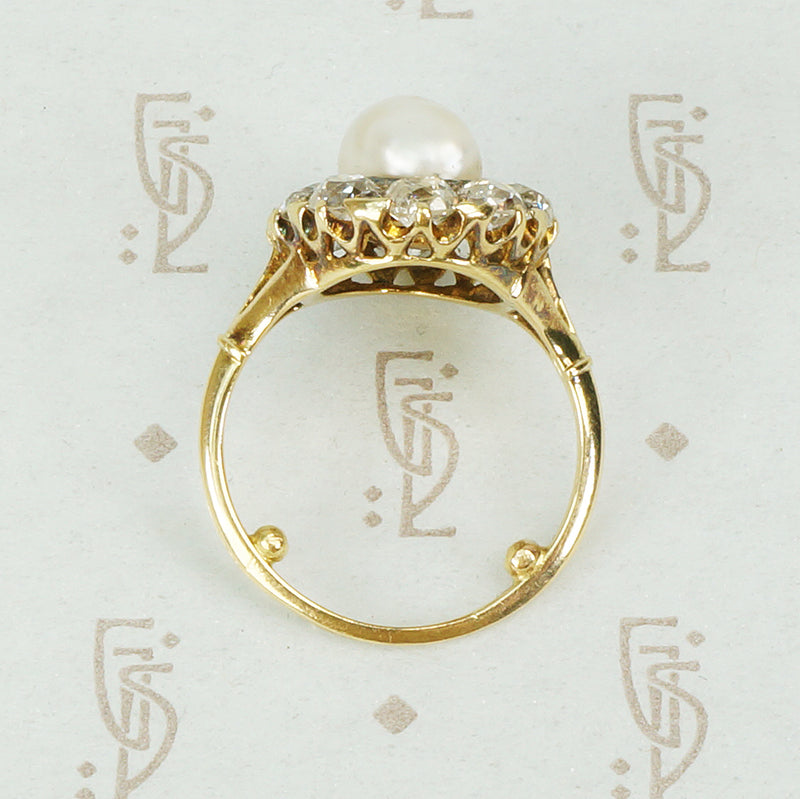 Regency Natural Pearl and Old Mine Diamond Halo Ring