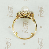 Regency Natural Pearl and Old Mine Diamond Halo Ring