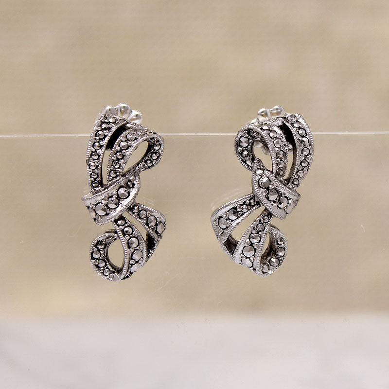 English Silver-Plate & Marcasite Bow Earrings